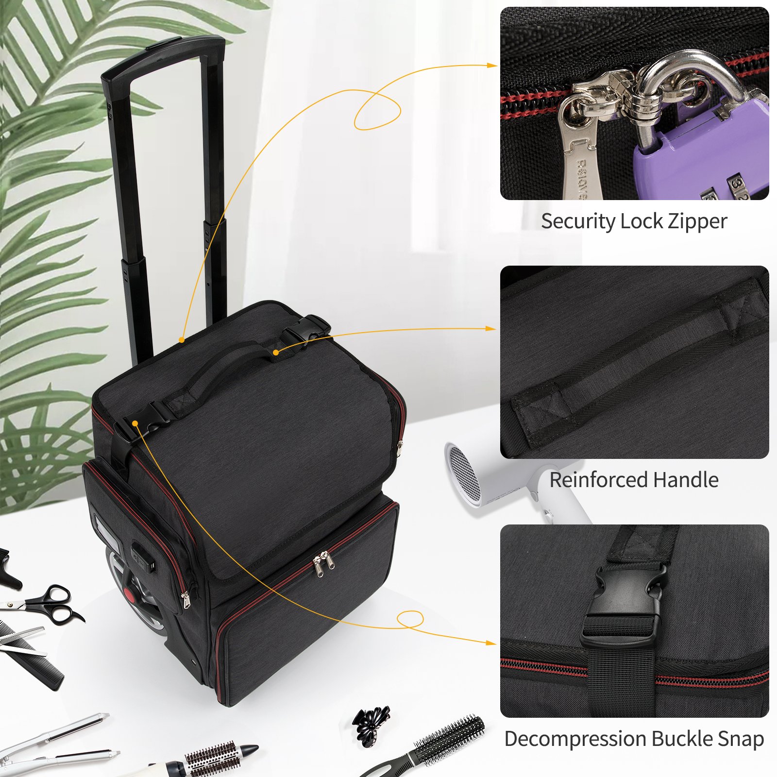 Relavel Hair Styling Beauty Salon Box Trolley Makeup Travel Case Barber Storage Hairdressing Organizer with Anti-scalding Layer