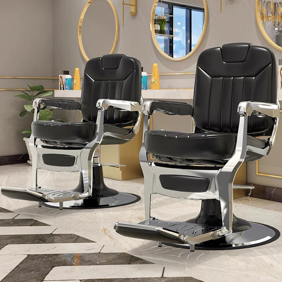 Premium Antique-Style Barber Chair for Barbershops, Featuring a Large Hydraulic Pump and Retractable Headrest