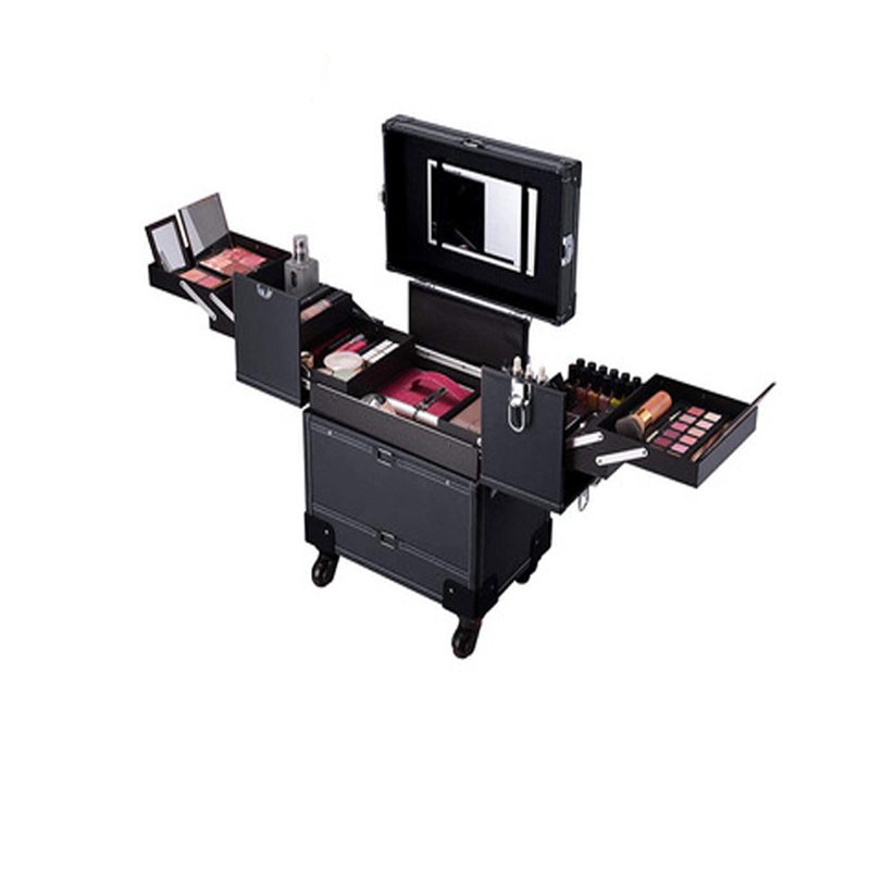 Rolling Makeup Train Case Salon Lockable Trolley With Sliding Drawers Case Pro Large Cosmetic Suitcase For Artists Hair Stylist