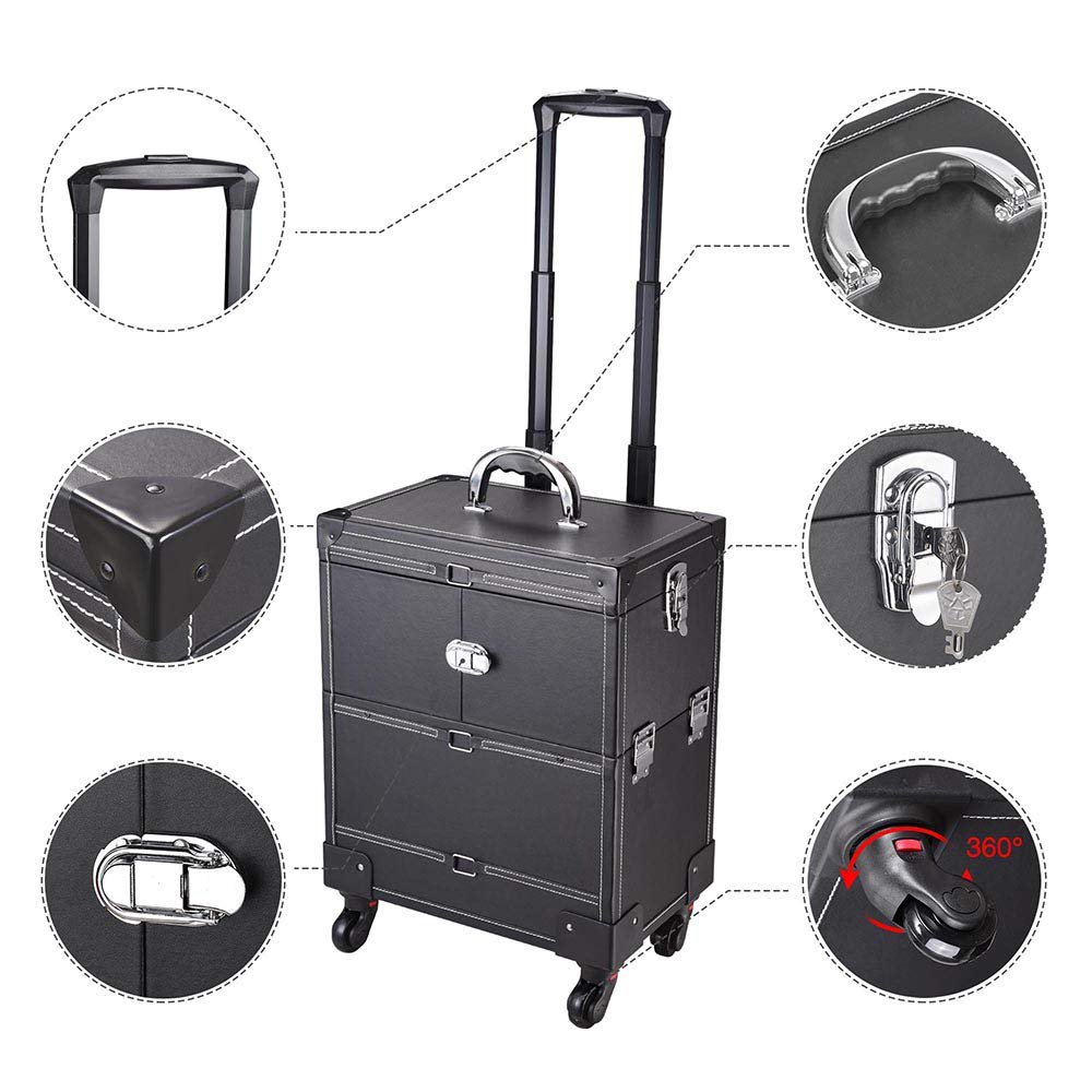 Rolling Makeup Train Case Salon Lockable Trolley With Sliding Drawers Case Pro Large Cosmetic Suitcase For Artists Hair Stylist