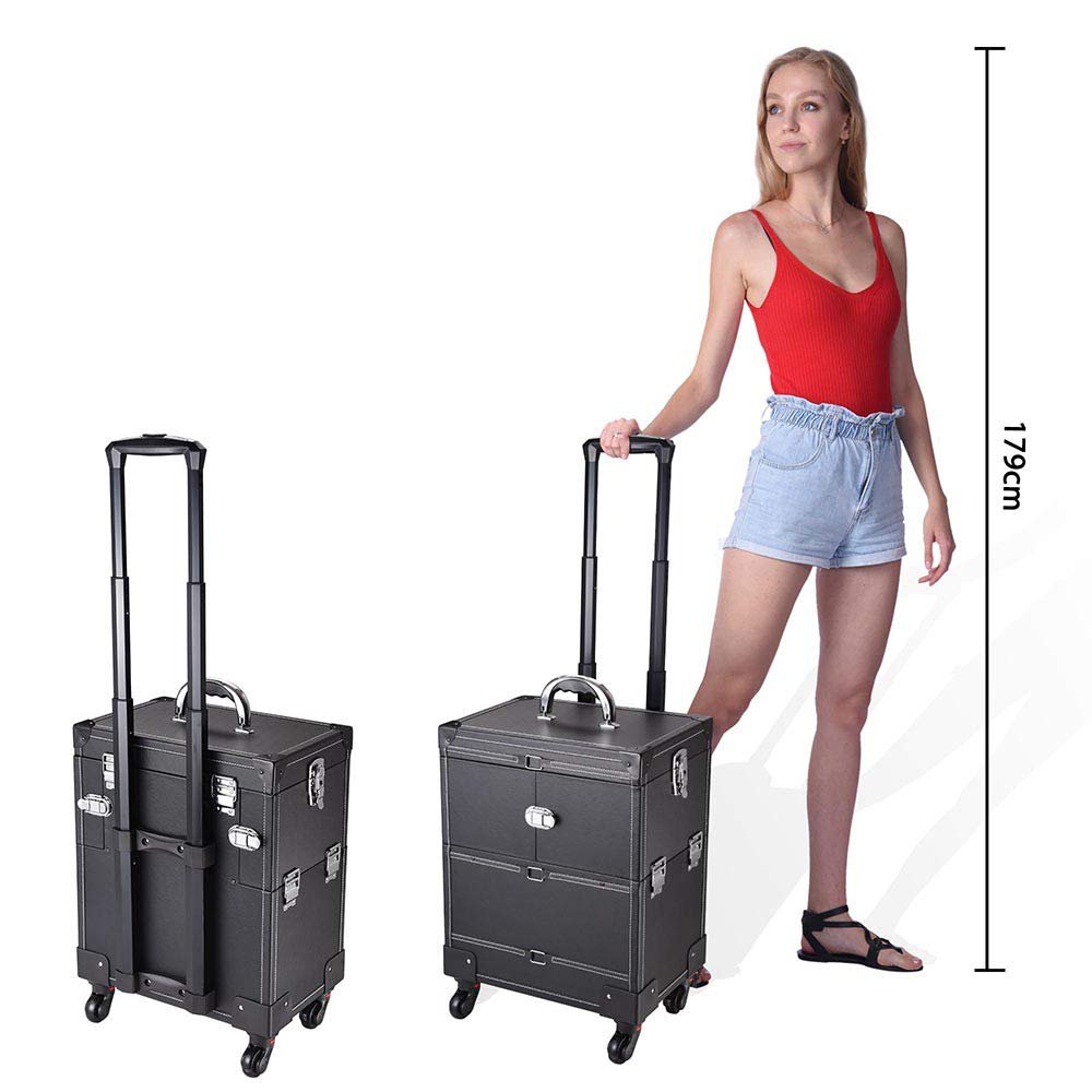 Rolling Makeup Train Case Salon Lockable Trolley With Sliding Drawers Case Pro Large Cosmetic Suitcase For Artists Hair Stylist