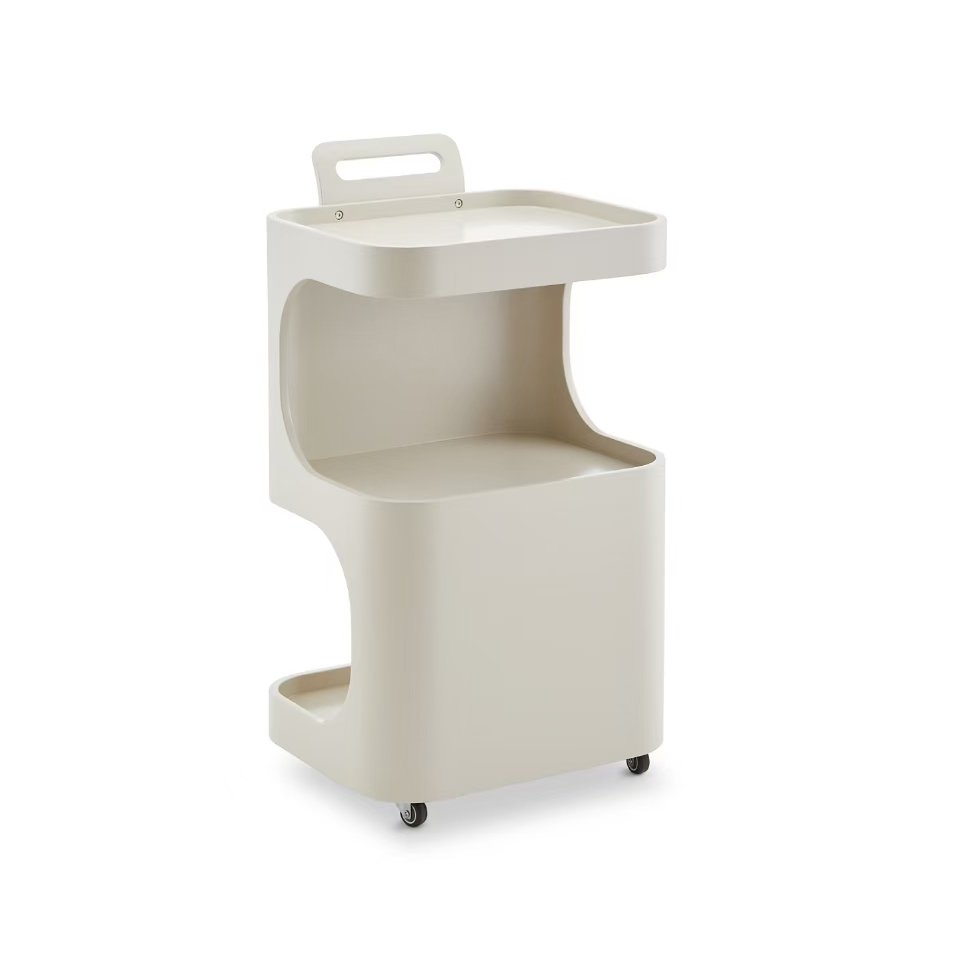 White Nail Storage Cart Wooden Beauty Salon Trolley with 4 Wheels Modern Trolley Cart Portable
