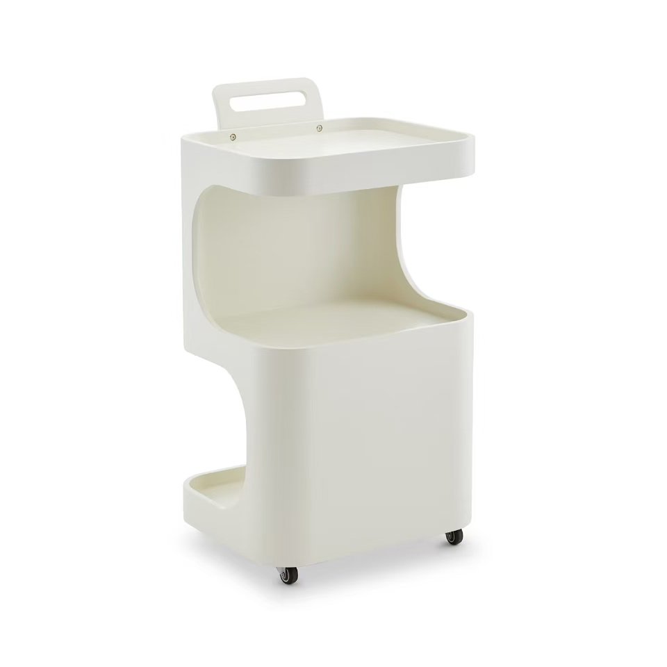 White Nail Storage Cart Wooden Beauty Salon Trolley with 4 Wheels Modern Trolley Cart Portable