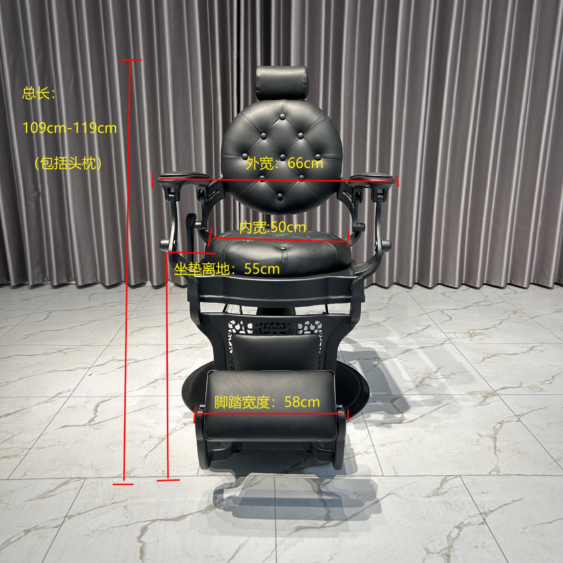 Professional All Black Barber Chair for Men's Hairdressing