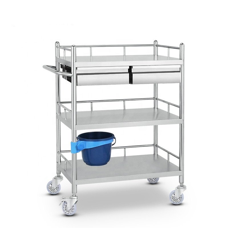 Cheap Stainless Steel Hospital emergency trolley Multiple specifications medical treatment trolley cart with wheels