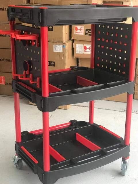 Car Wash Multi-purpose Beauty Salon Trolley Three-story Auto Beauty Tool Cart With Bottle Cup Holders And Hanging Buckets T-668