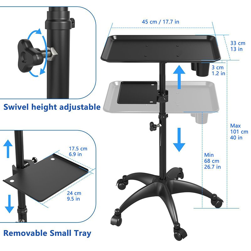 Steel Material Dye Stand Movable Adjustable Height Detachable Tool Holder Hair Rolling Beauty Spa Salon Tray Cart Trolley