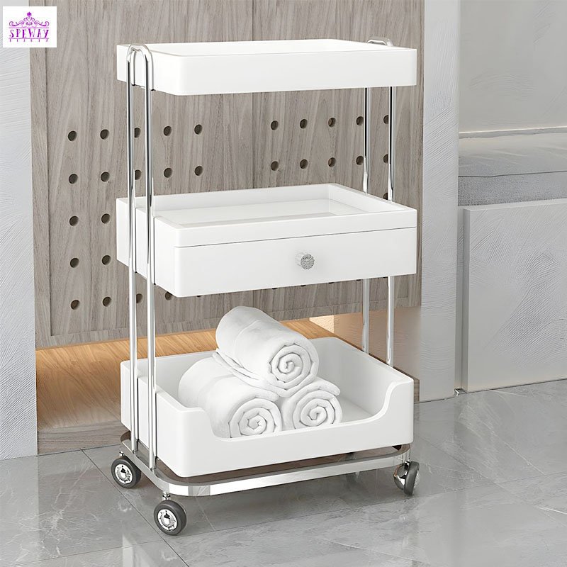 Professional Salon Tool Cart Rolling Spa Gold Side Makeup Cabinet Storage Box Beauty Salon Cart