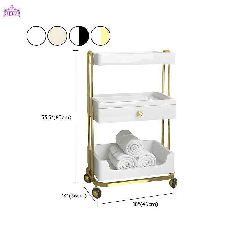 Professional Salon Tool Cart Rolling Spa Gold Side Makeup Cabinet Storage Box Beauty Salon Cart