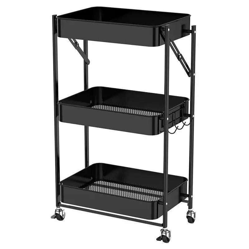 Dining Furniture Foldable and Easy to Store Shelves Storage Trolley 3-Tier Foldable Storage Trolley Cart