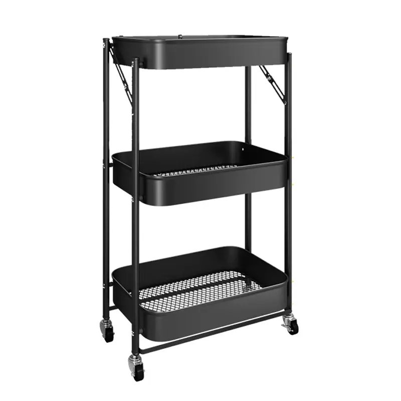 Dining Furniture Foldable and Easy to Store Shelves Storage Trolley 3-Tier Foldable Storage Trolley Cart