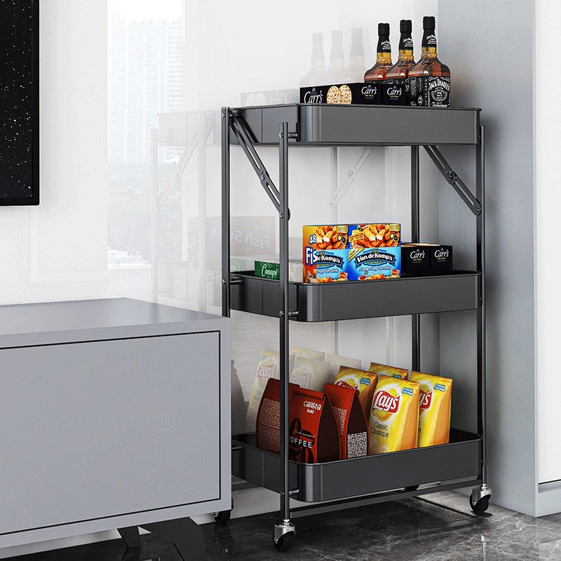 Dining Furniture Foldable and Easy to Store Shelves Storage Trolley 3-Tier Foldable Storage Trolley Cart