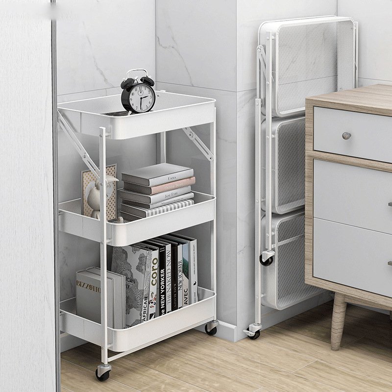 Dining Furniture Foldable and Easy to Store Shelves Storage Trolley 3-Tier Foldable Storage Trolley Cart