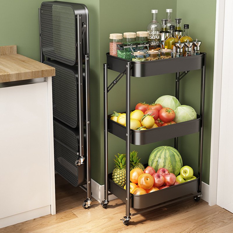 Dining Furniture Foldable and Easy to Store Shelves Storage Trolley 3-Tier Foldable Storage Trolley Cart