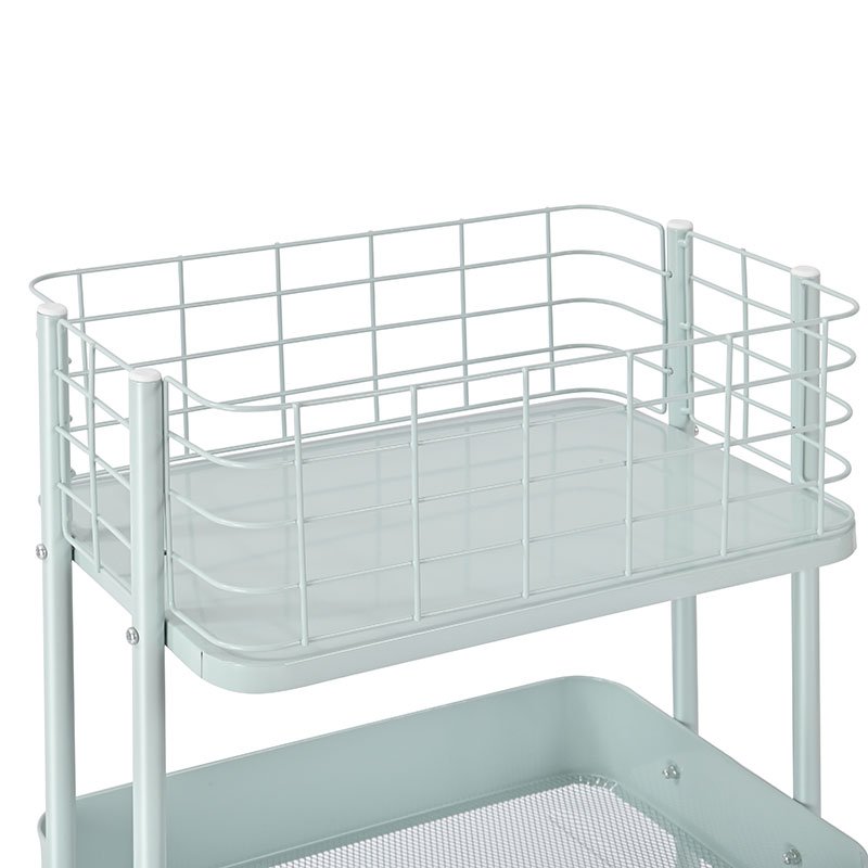 13CM High Fence 3 Tier Metal Utility Rolling Cart Storage Trolley Cart For Student Dormitory Office Kitchen Bathroom