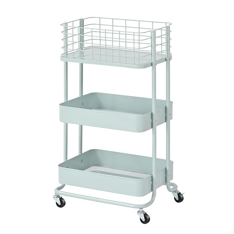 13CM High Fence 3 Tier Metal Utility Rolling Cart Storage Trolley Cart For Student Dormitory Office Kitchen Bathroom