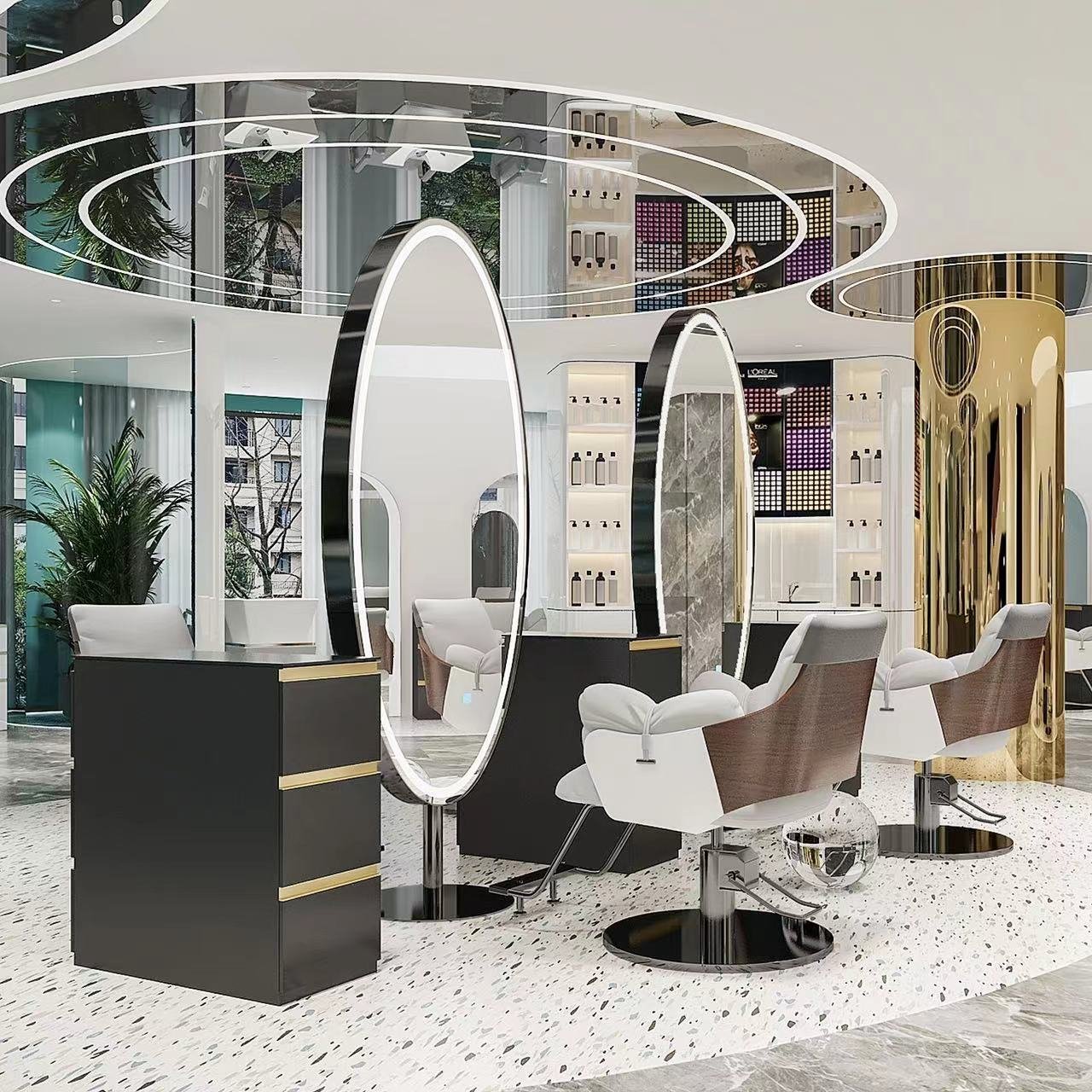 Diant factory high quality customized wall mount barbing wavy led lighted salon mirrors frame less barber shop glass mirrors