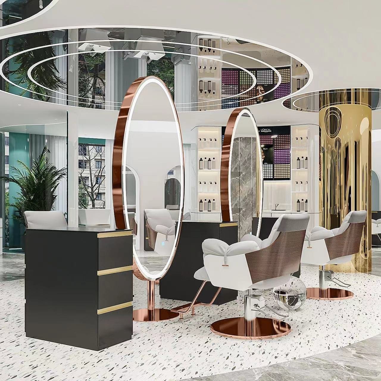 Diant factory high quality customized wall mount barbing wavy led lighted salon mirrors frame less barber shop glass mirrors