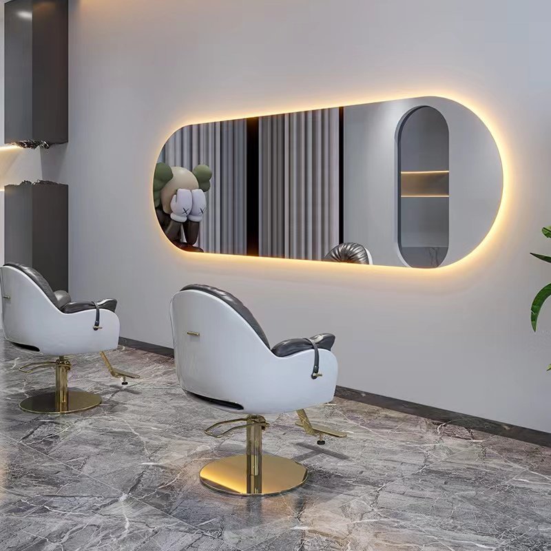 Diant factory high quality customized wall mount barbing wavy led lighted salon mirrors frame less barber shop glass mirrors
