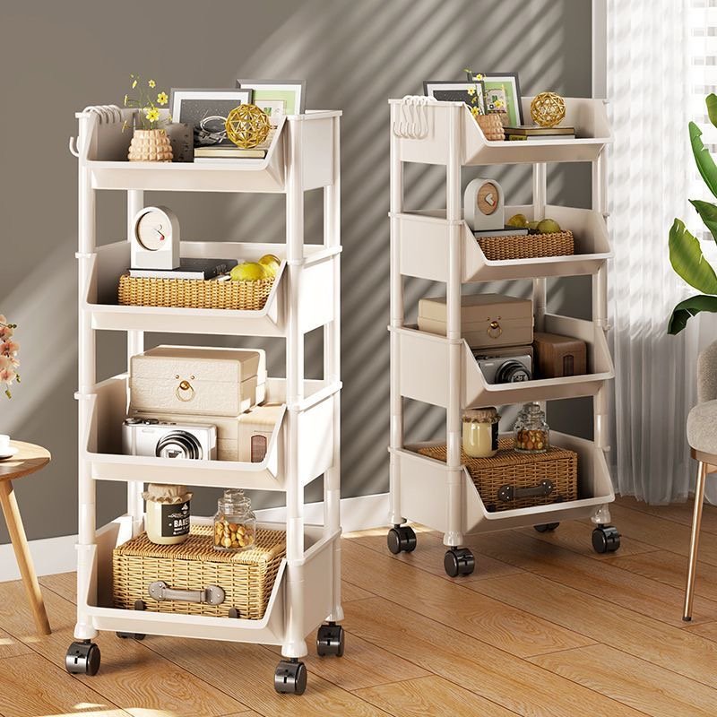 Good Quality 5 drawer plastic salon trolley side magazine storage rack with wheels Bookshelf