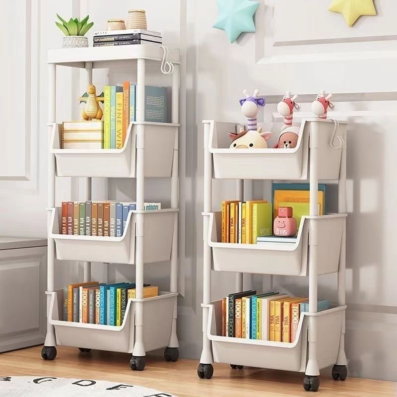 Good Quality 5 drawer plastic salon trolley side magazine storage rack with wheels Bookshelf