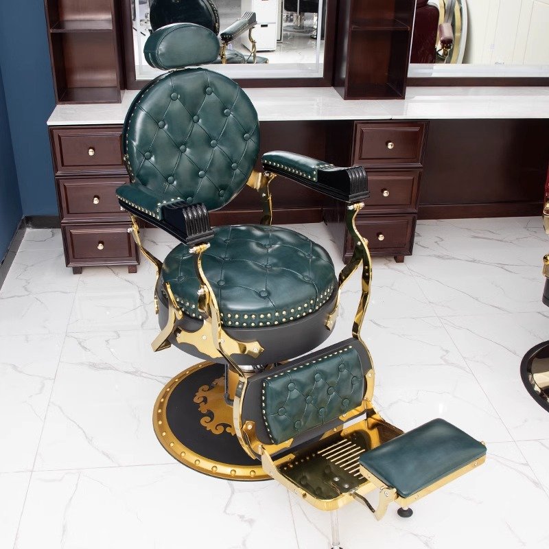 2023 hot sale Retro Black Gold Barber Chair Swivel Oil Head Hair Cutting Chair Comfortable Barber Shop Chair