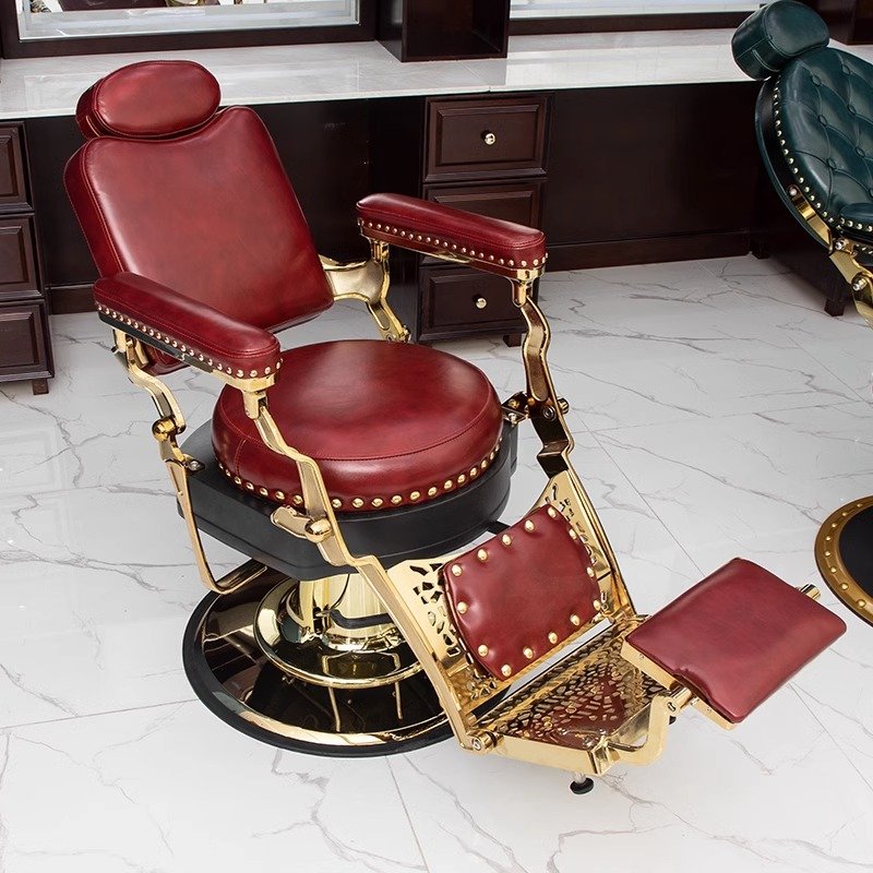 2023 hot sale Retro Black Gold Barber Chair Swivel Oil Head Hair Cutting Chair Comfortable Barber Shop Chair