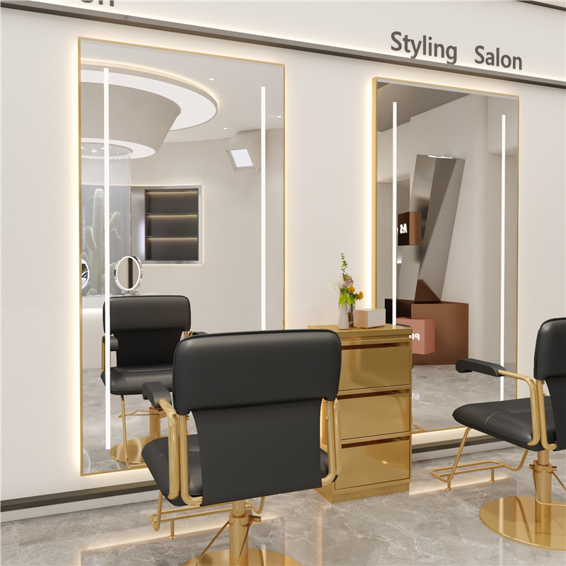 Hot selling factory wholesale mirror barbershop hairdressing table hair salon wall hanging light shop floor mirror LED
