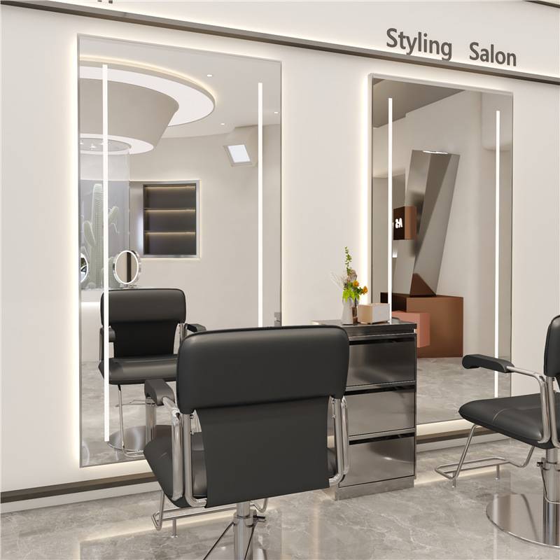 Hot selling factory wholesale mirror barbershop hairdressing table hair salon wall hanging light shop floor mirror LED