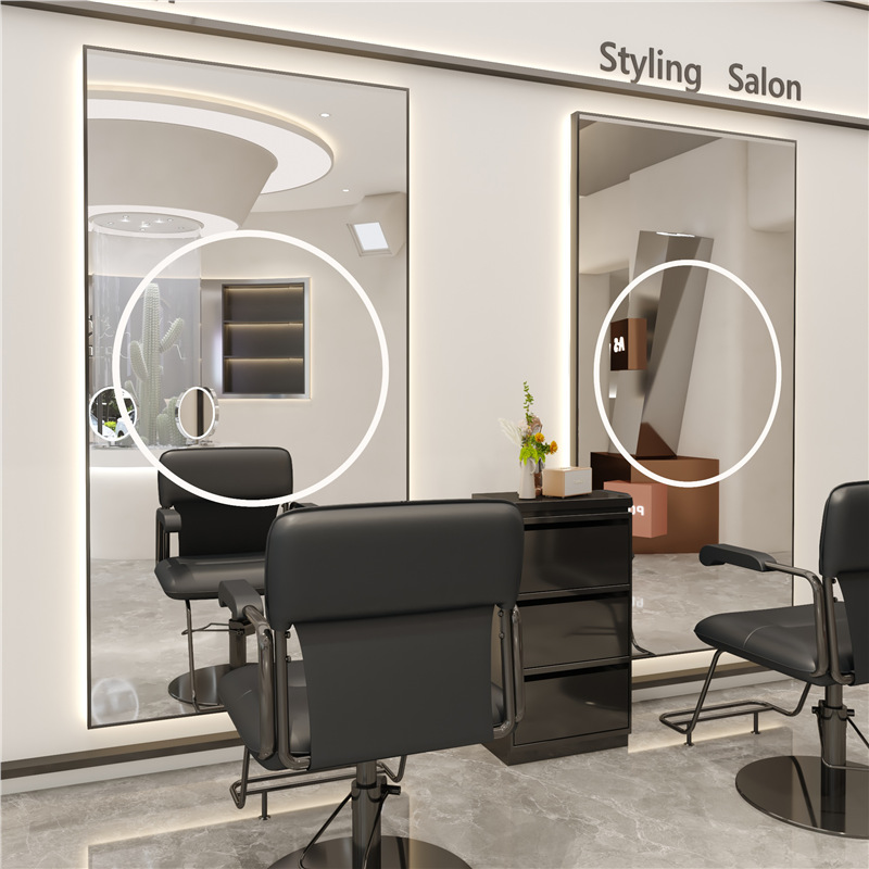 Hot selling factory wholesale mirror barbershop hairdressing table hair salon wall hanging light shop floor mirror LED