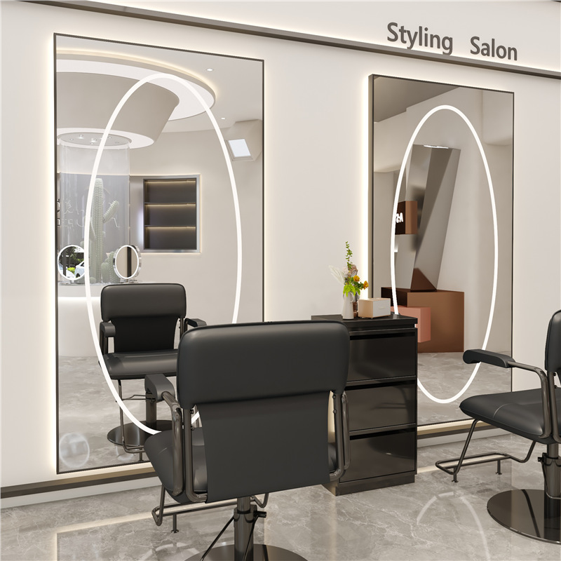 Hot selling factory wholesale mirror barbershop hairdressing table hair salon wall hanging light shop floor mirror LED
