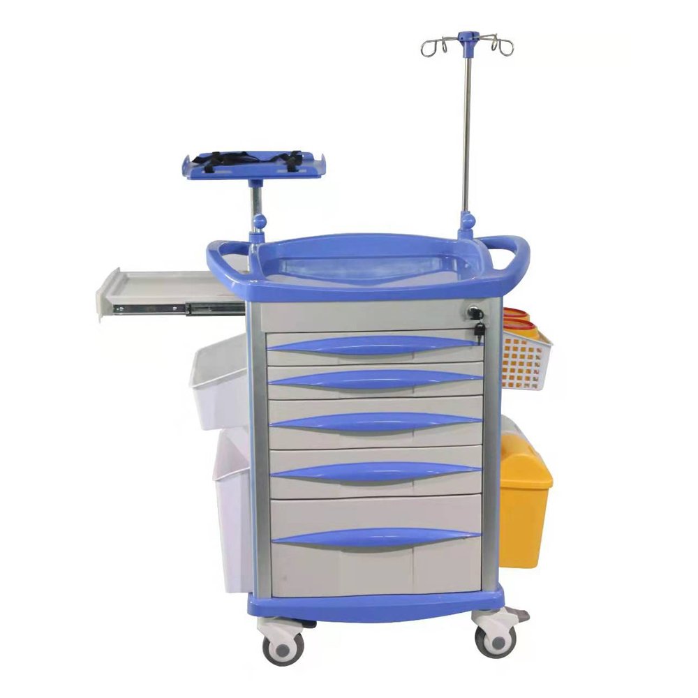 Hospital Emergency Trolley Instrument Emergency Medicine Trolley for Clinic Diagonal Brake Medical Record Crash Cart Plastic