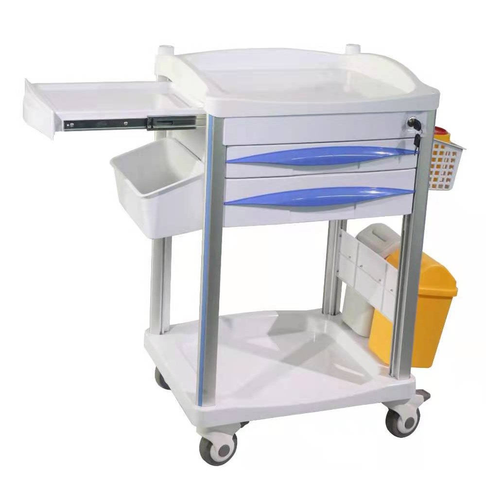 Hospital Emergency Trolley Instrument Emergency Medicine Trolley for Clinic Diagonal Brake Medical Record Crash Cart Plastic