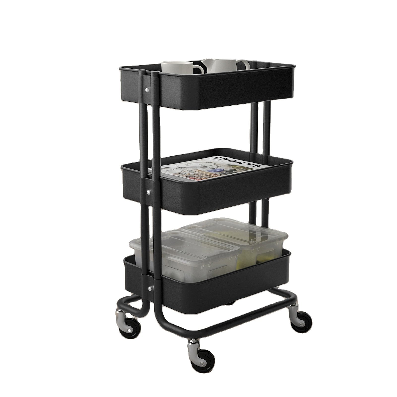 Kitchen steel rolling cart trolley with good and fruit salon trolley