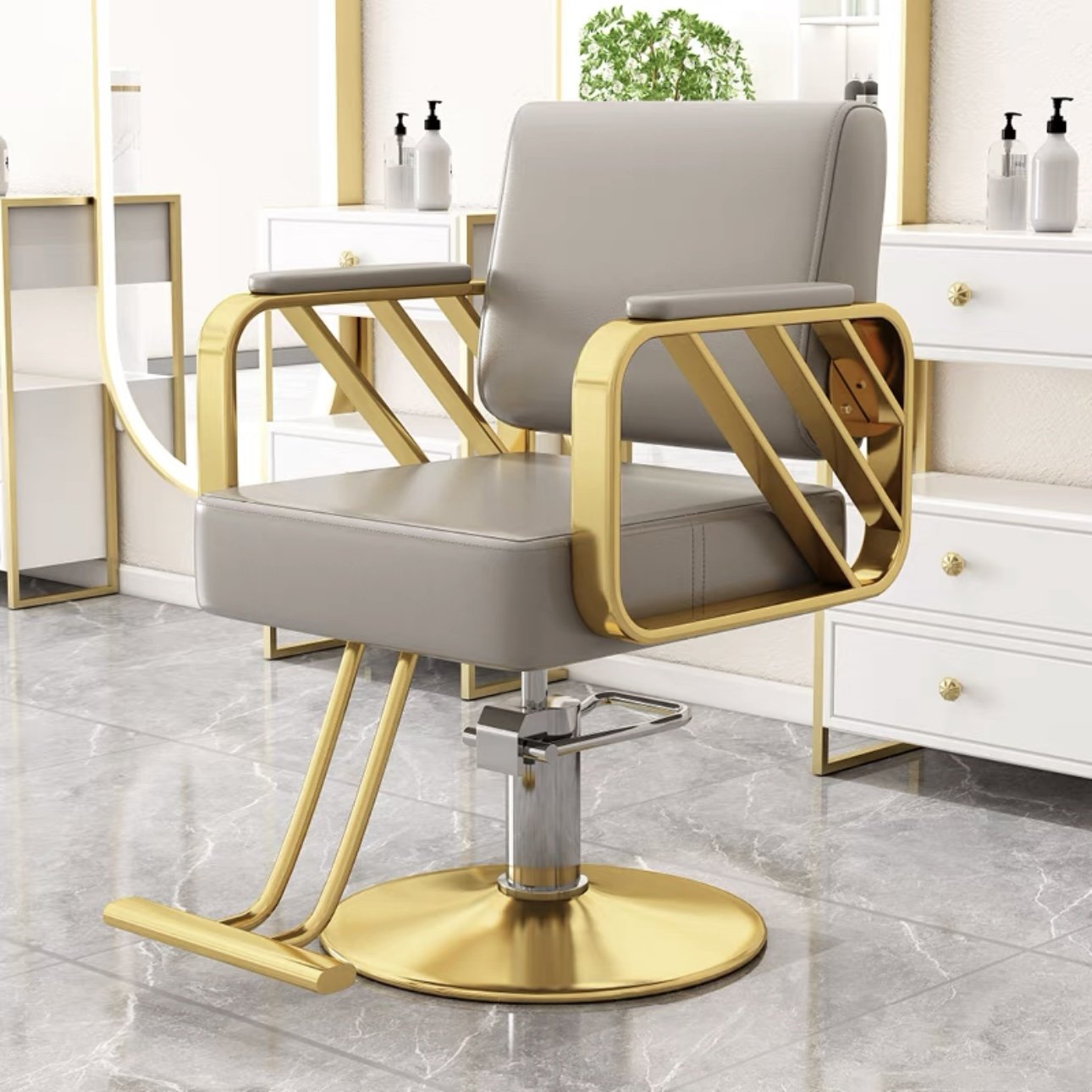 Wholesale White And Golden Salon Barber Chair Hair Salon