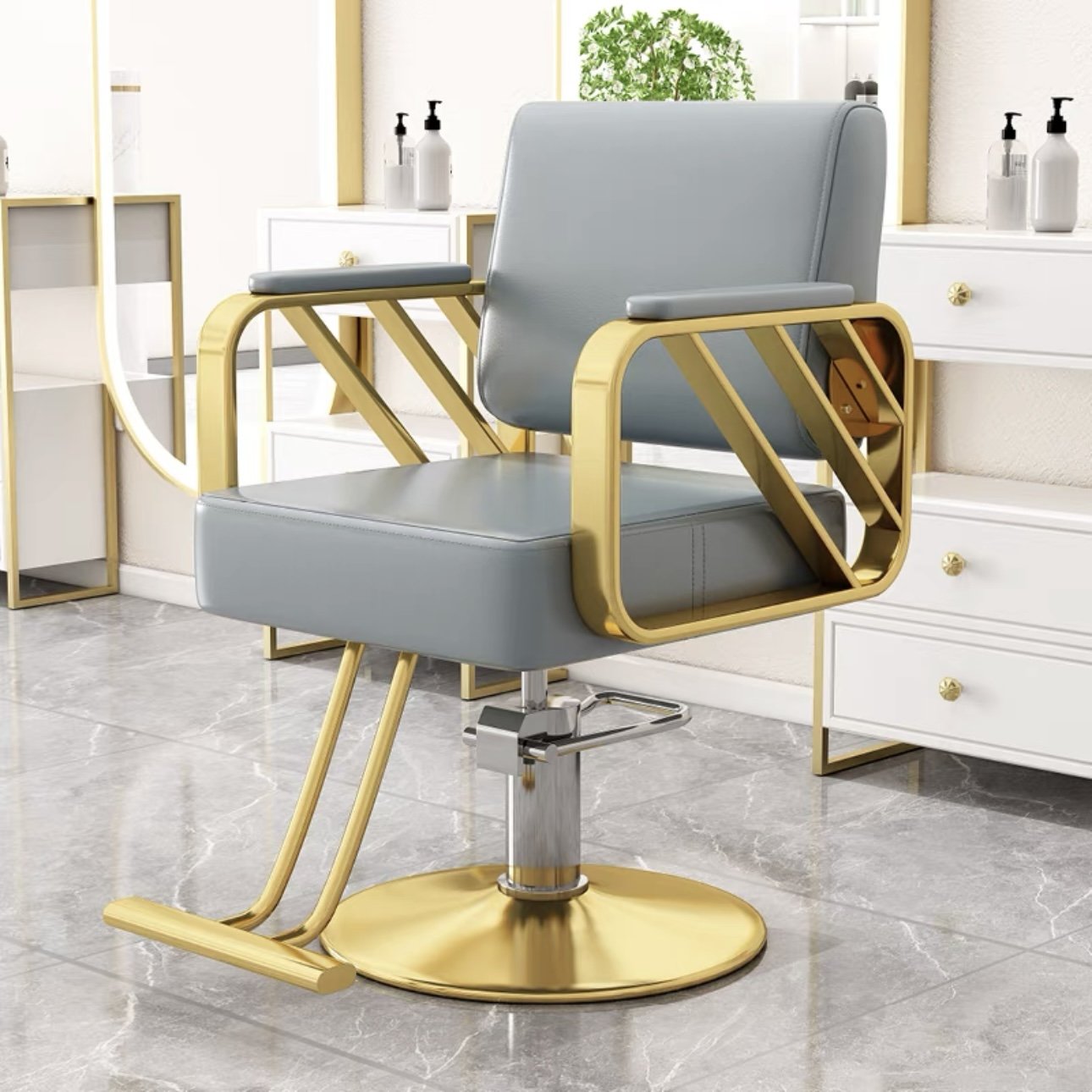 Wholesale White And Golden Salon Barber Chair Hair Salon