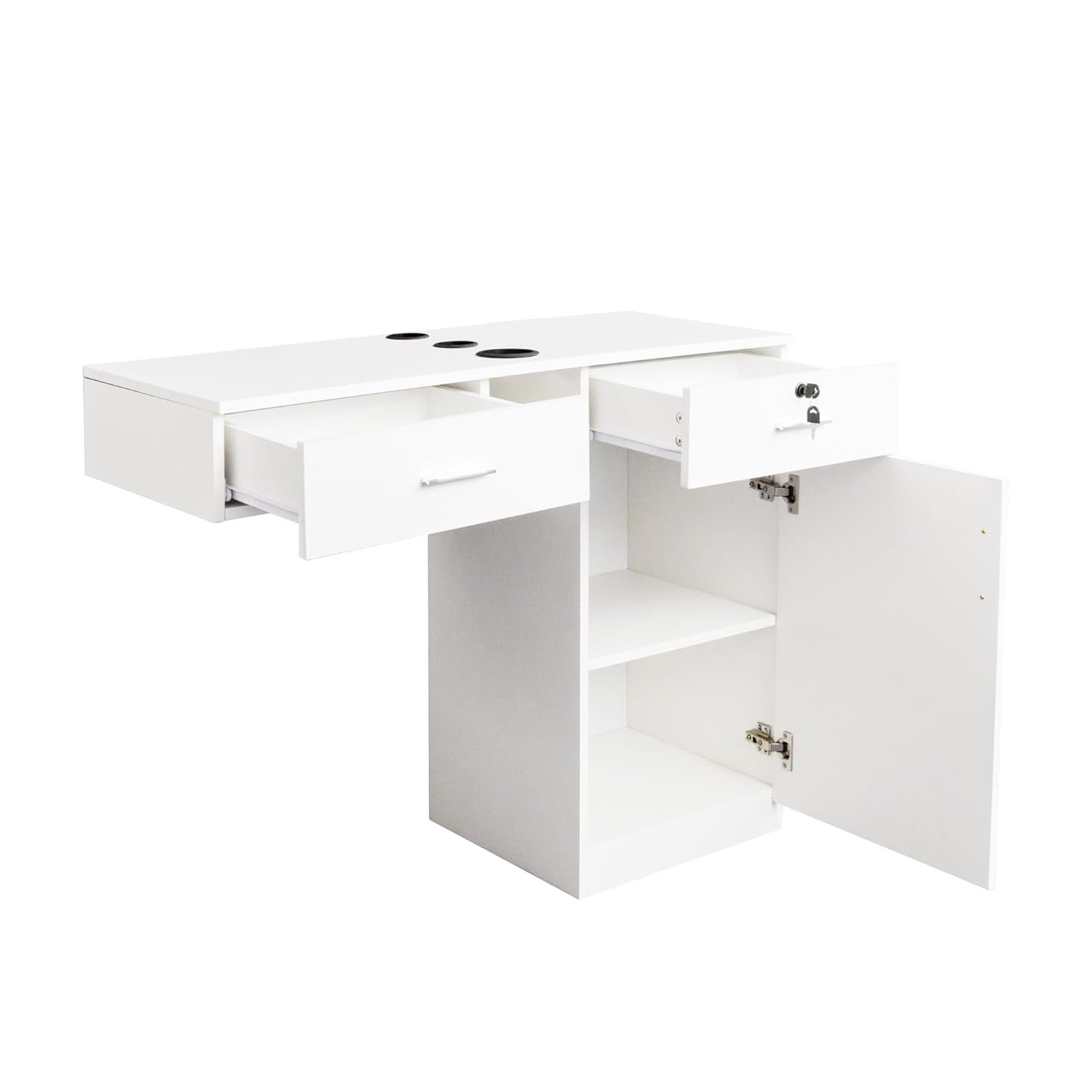 Modern salon station white wall-mounted molding station Wooden salon cabinet, barbershop beauty spa lock storage table