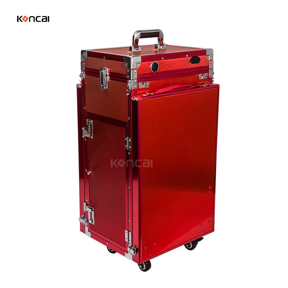 KONCAI Hot Sell Nail Polish Rolling Makeup Case Double Desks Salon Technician Artist Manicure Makeup Station Foldable Nail Table
