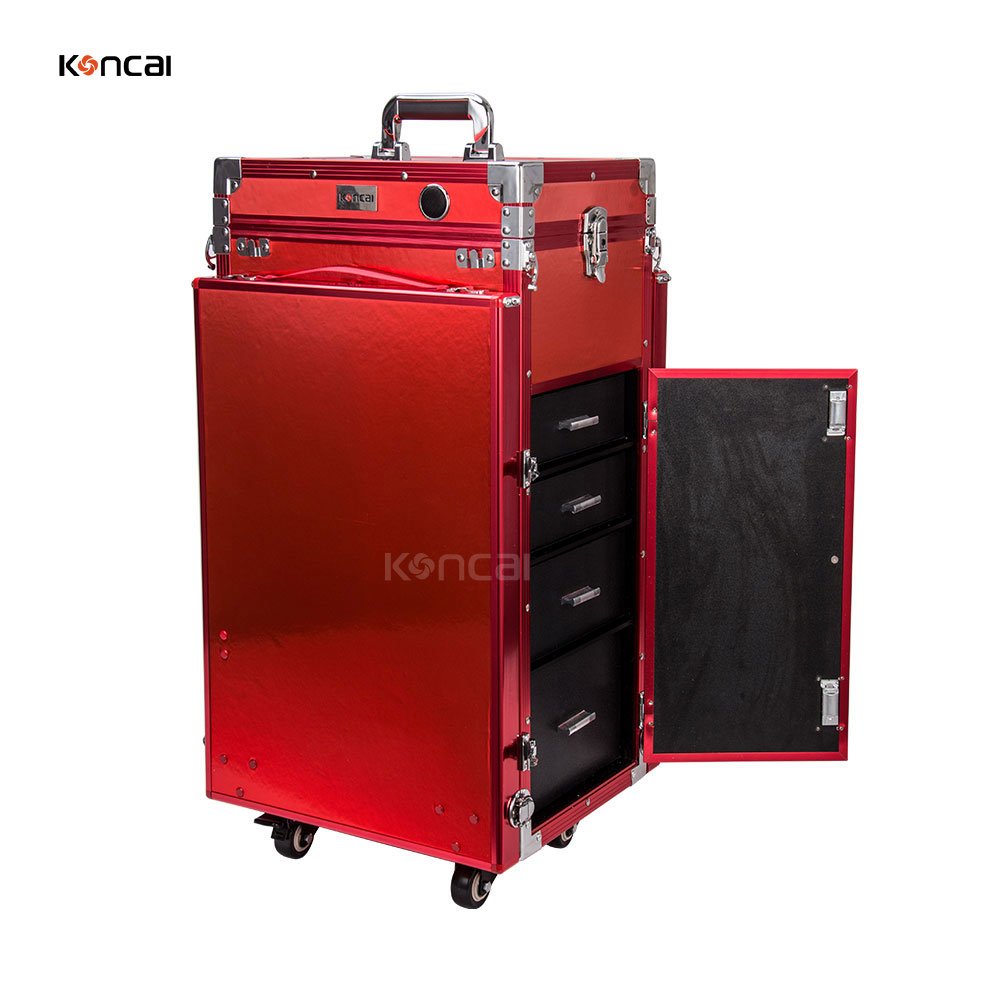 KONCAI Hot Sell Nail Polish Rolling Makeup Case Double Desks Salon Technician Artist Manicure Makeup Station Foldable Nail Table