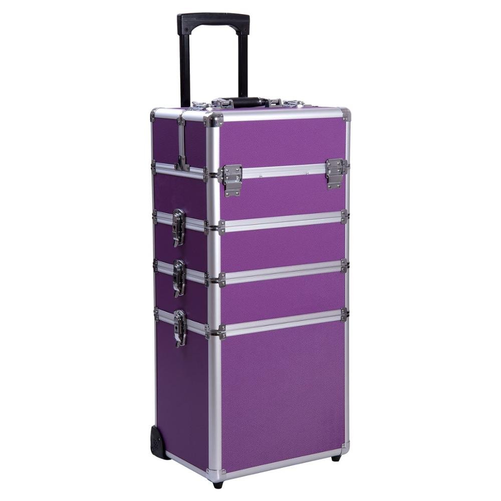 34cm x 25cm x 72cm Extra Large 4 in 1 Aluminum Rolling Hairdressing Makeup Case Salon Artist Cosmetic Organizer Makeup Trolley