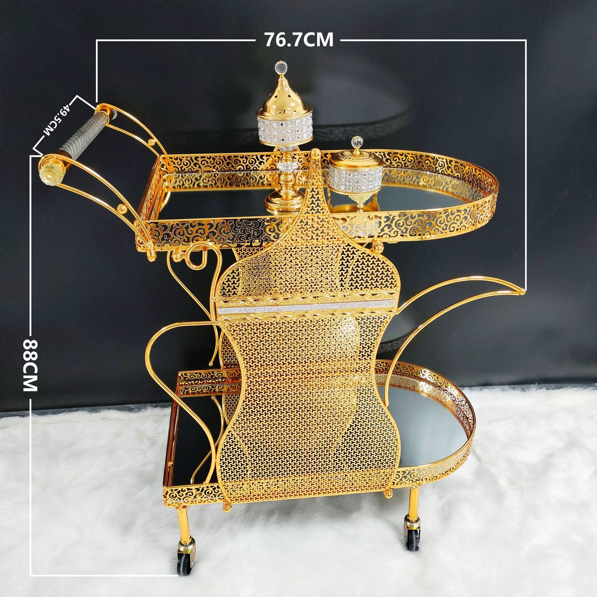 2024 New Arrival European Style Wheel Mirrored Hotel Trolley Cart Metal Modern Handmade Customized Style Furniture Modle