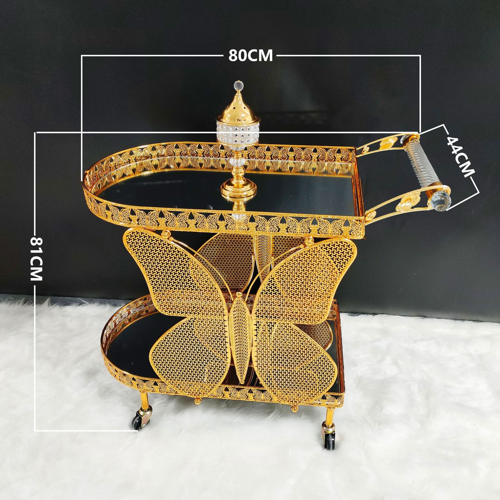2024 New Arrival European Style Wheel Mirrored Hotel Trolley Cart Metal Modern Handmade Customized Style Furniture Modle