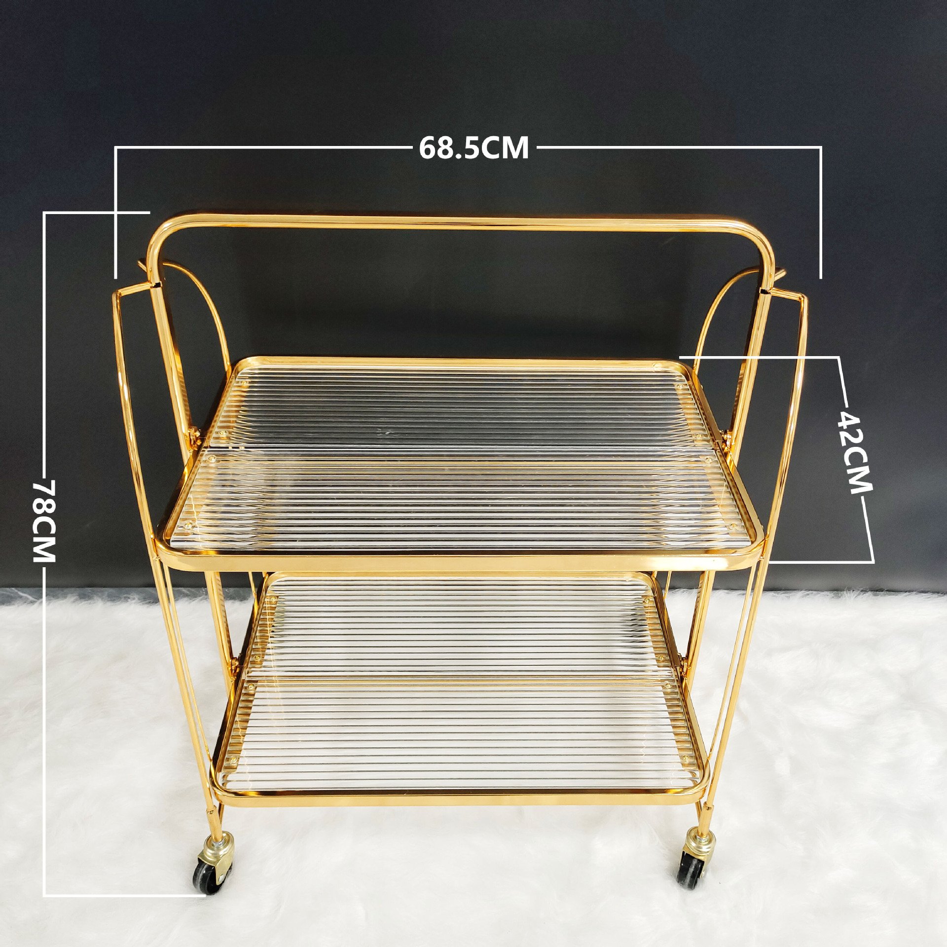 2024 New Arrival European Style Wheel Mirrored Hotel Trolley Cart Metal Modern Handmade Customized Style Furniture Modle
