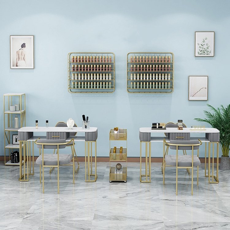 Factory light luxury double marble table matching chair massage salon furniture manicure massage nail table