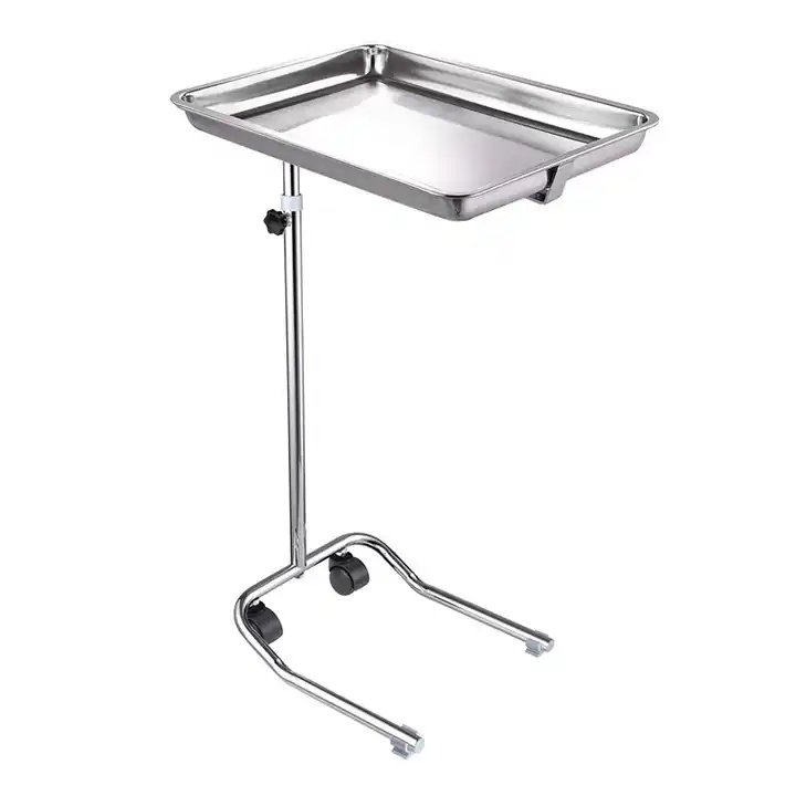 Hospital Furniture Stainless Steel Front-pedal Type Mayo Stand Table Operating Room Instrument Trolley with 2 Wheels