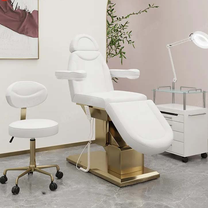 Modern Salon Trolley Cart Golden Metal Beauty Tools with Magnifying Glass