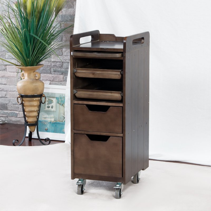 Modern Baber Trolley Cart with Wooden Drawers Beauty Salon Furniture Move with 4 Wheels Hair Salon Equipment for Barber Station