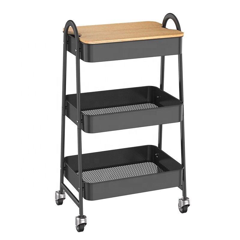 Cross-border E-commerce Packaging Makeup Storage Salon Cart Arts Crafts Utility Storage Trolleys With MDF Tray