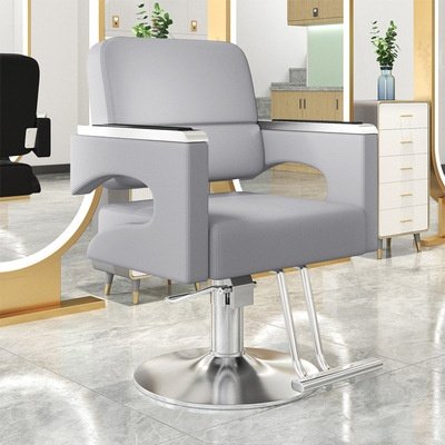 Modern High-End Men's Barber Chair Stainless Steel Black Metal Salon Armchair with Rotating and Lifting Features for salon Use