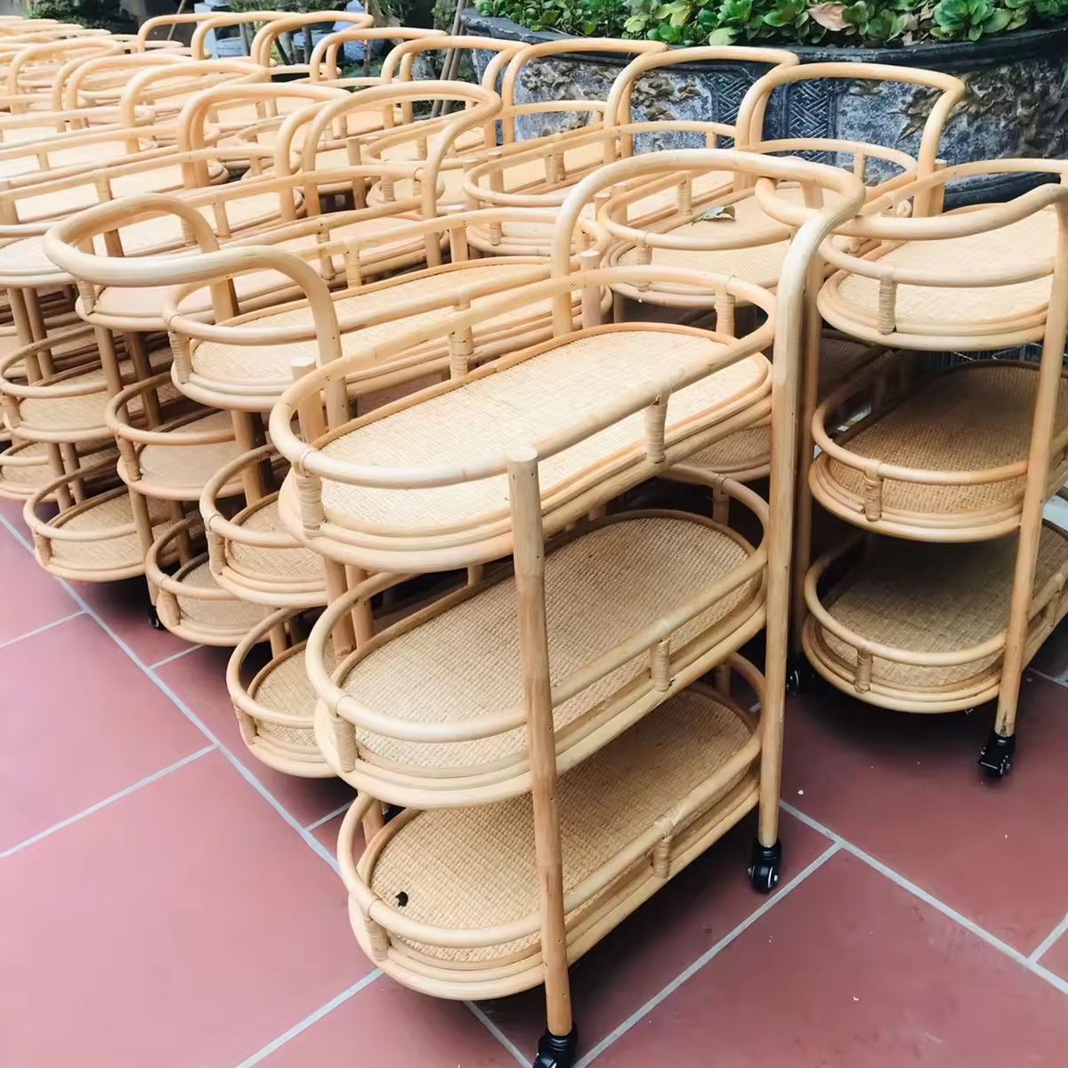 Rattan Serving Tray Hand Woven Natural Rattan Bar Trolley Versatile Kitchen Hotel Furniture Wholesale Natural Trolley